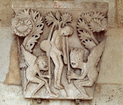 Hanging of Judas (carved capital) by Romanesque
