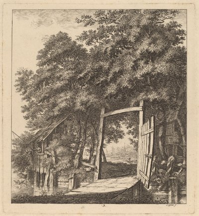 A Rustic Gate beside a Lake by Salomon Gessner