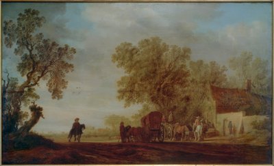 Country Road with Inn and Travelers by Salomon van Ruisdael or Ruysdael