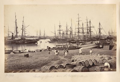 Landing goods near the Custom House, Calcutta by Samuel Bourne