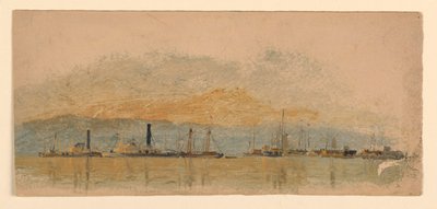 Steamers and Ships on a River by Samuel Colman