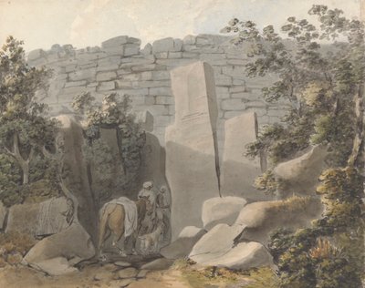 Native and Horseman by a Ruin by Samuel Davis