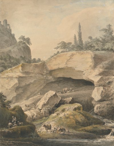 Rocky Landscape with Peasants and Cattle by Samuel Hieronymus Grimm