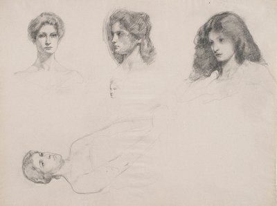 Sketch of female heads by Samuel Isham