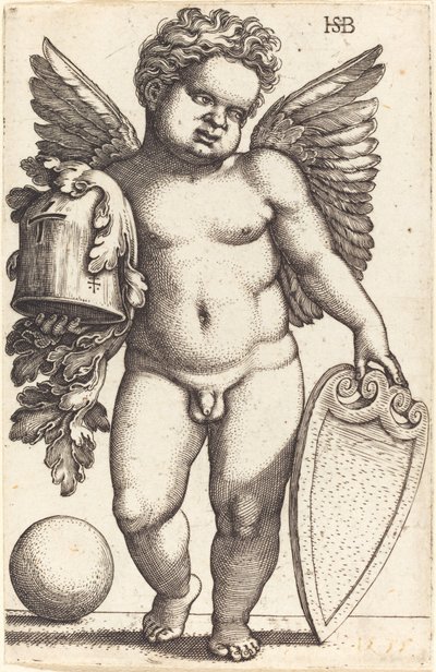 Male Genius Holding a Coat of Arms by Sebald Beham