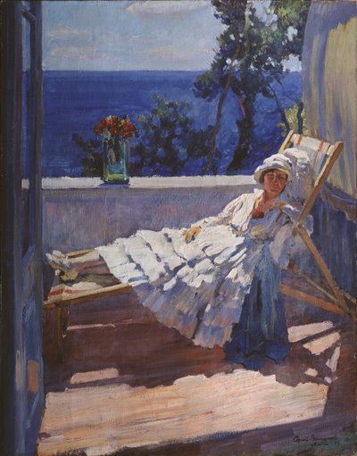 A lady on the balcony by Sergei Arsenevich Vinogradov