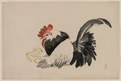 Rooster, Hen, and Chicks by Shibata Zeshin