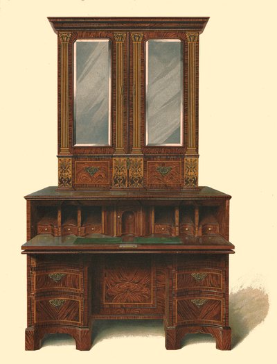 Walnut Inlaid Writing Cabinet, 1905 by Shirley Charles Llewellyn Slocombe