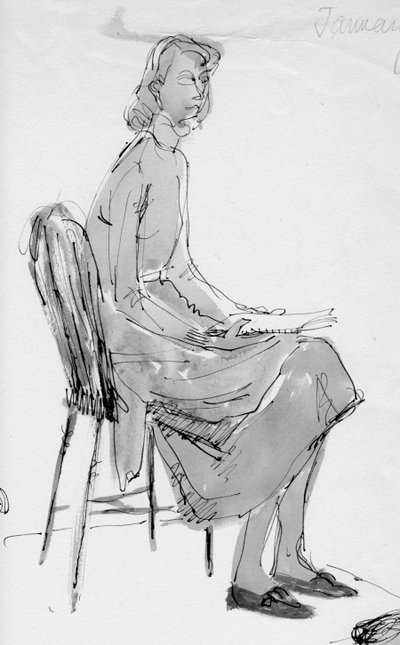 Woman sitting on a chair by Shirley Markham