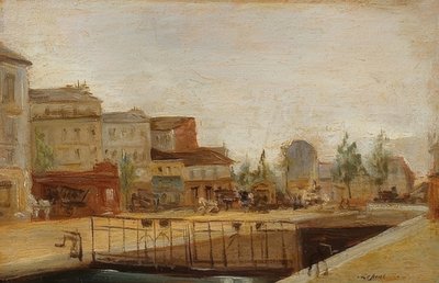 The Canal Saint-Martin in Paris with Lock by Stanislas Lepine