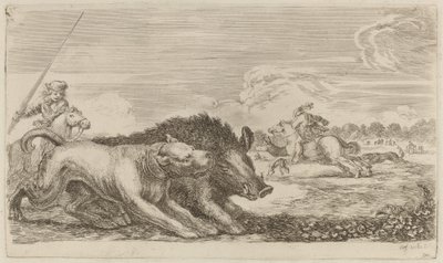 Boar Chased by a Dog by Stefano della Bella