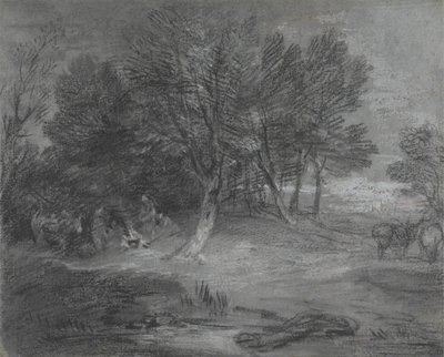 Wooded Landscape with Gypsy Encampment by Thomas Gainsborough