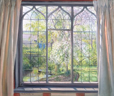 Apple Blossom Against Willow, 1990 by Timothy Easton