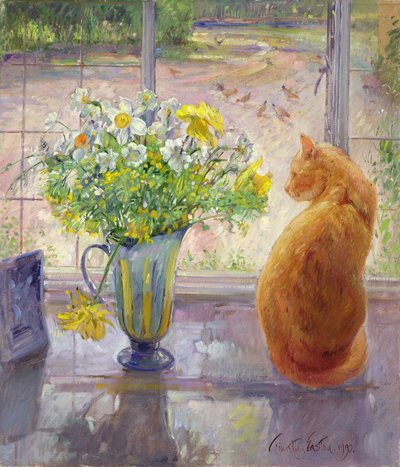 Striped Jug with Spring Flowers, 1992 by Timothy Easton