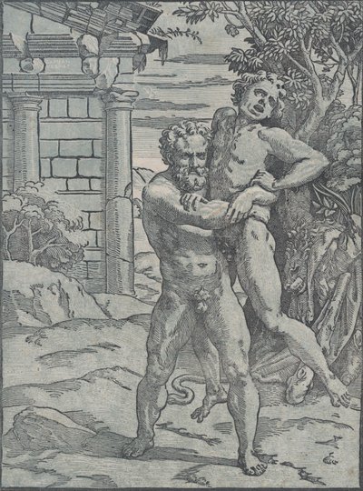 Hercules and Antaeus, ca. 1517-18 by Ugo da Carpi