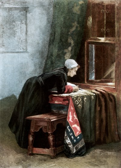 A Dutchwoman Cutting Cloth, 1889 by Unbekannt