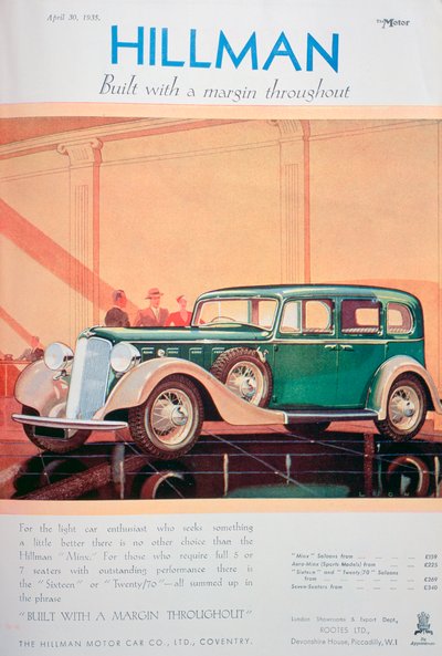 Advert for Hillman motor cars by Unbekannt