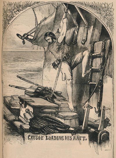 Crusoe Loading His Raft, c1870 by Unbekannt