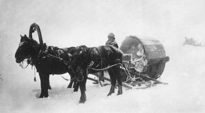 Horse-drawn sledge kibitka, Siberia, Russia by Unbekannt