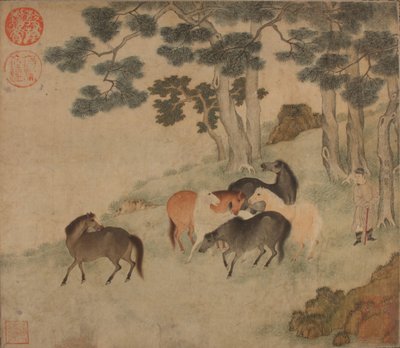 Horses in Landscape with Attendant by Unbekannt