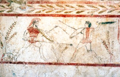 Men fighting with spears, Paestum by Unbekannt