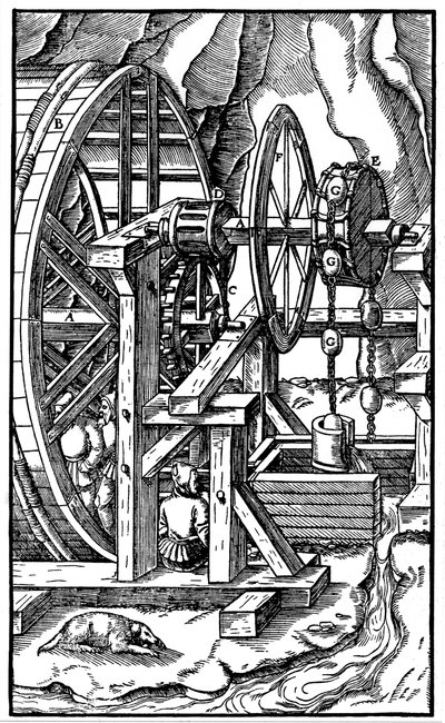 Pump powered by men in a treadmill, 1556 by Unbekannt