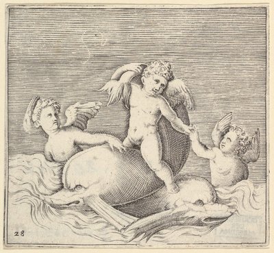 Three Cupids and Two Dolphins by Unbekannt