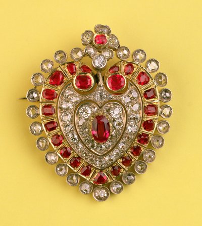 Antique heart-shaped brooch (diamond and ruby) by Unbekannt Unbekannt
