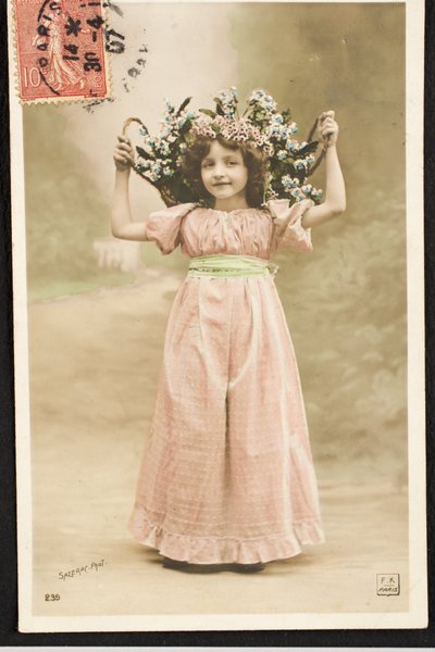 Old postcard/Children with flowers by William M. Timlin