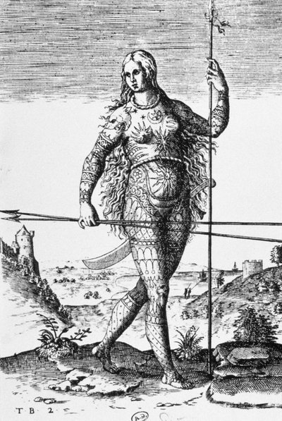 Pict woman tattooed carrying weapons by Unbekannter Künstler