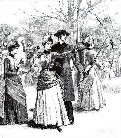 Young ladies practicing their archery skills by Unbekannt