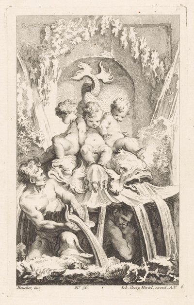 Fountain with Putti and Dolphins by Unknown