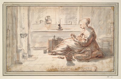 Young Woman Taking Care of a Doll by Unknown