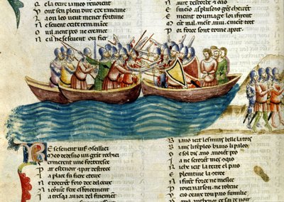A naval battle. 13th century miniature by Unknown artist
