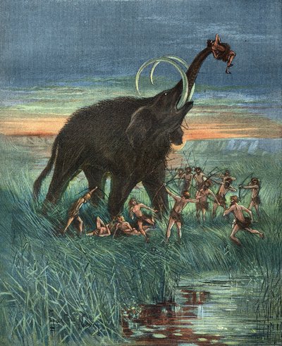 Mammoth hunting scene, Stone Age by Unknown artist