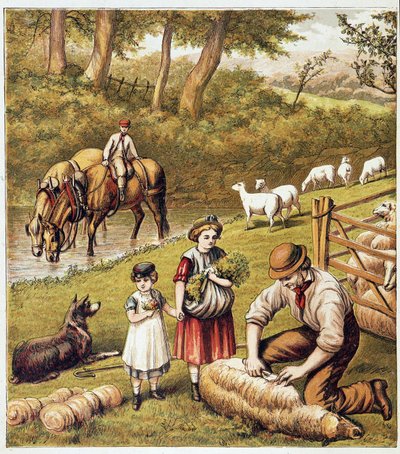 Sheep mowing - chromolithography by Unknown artist