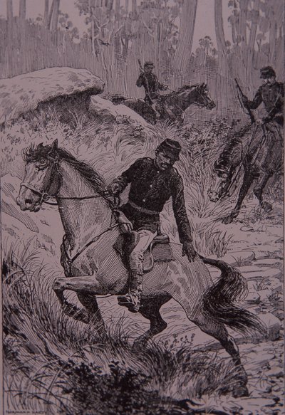 Black Trackers Pursuing Bushrangers in Australia (Engraving) by Unknown artist