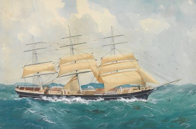 Clipper ship Dharwar in a rough sea by Unknown artist