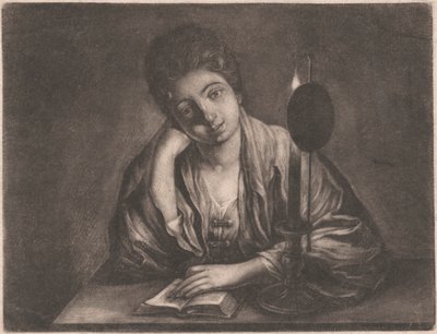 Girl Reading by Candle Light by Unknown artist