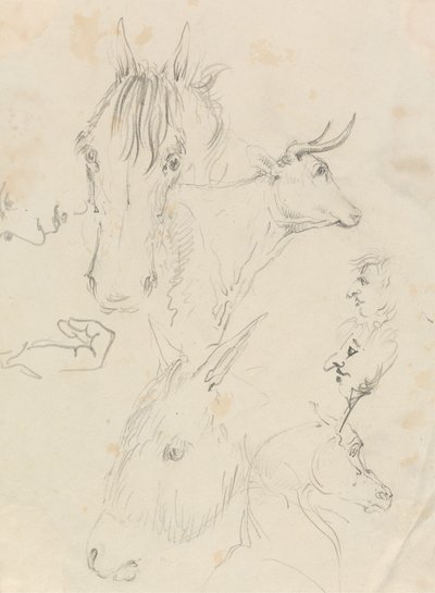 Horses, Cow and Men by Unknown artist