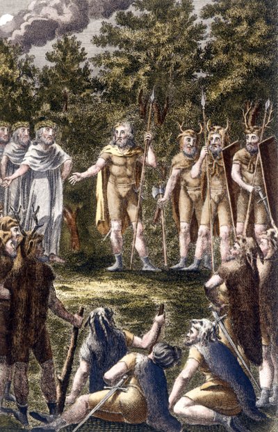Meeting of Celts. 19th century engraving by Unknown artist