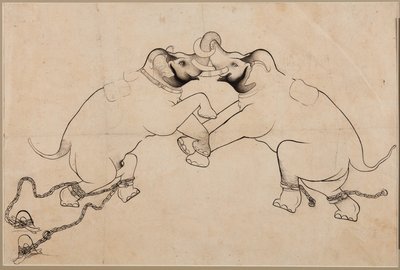 Two Elephants in Combat by Unknown artist