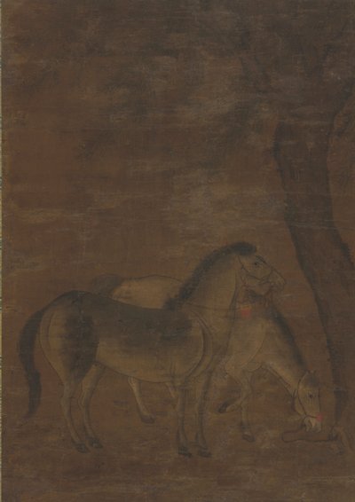 Two Horses Under a Tree by Unknown artist