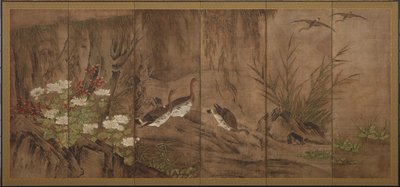 Wild Geese, Willows and Peonies by Unknown artist