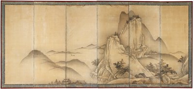 Landscape with Travelers on Mountain Paths by Unkoku Toyo