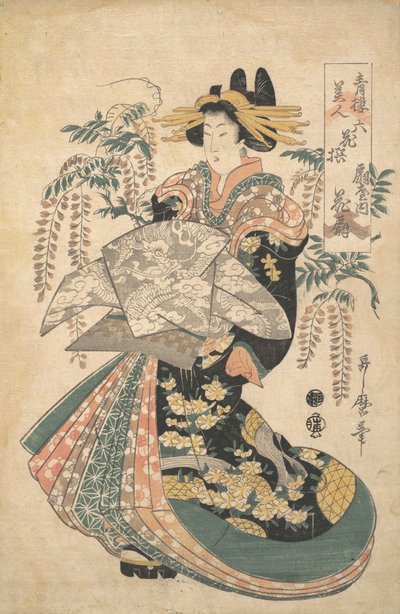 A Courtesan with Wisteria on the Background by Utamaro II