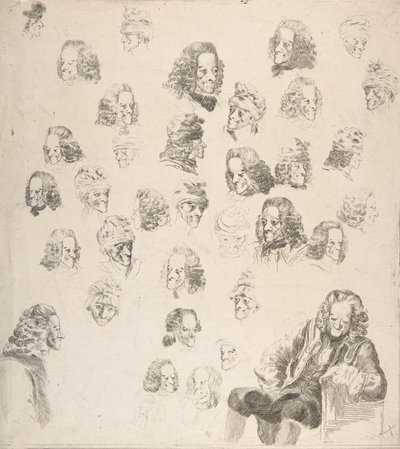 Sketches of Voltaire at Age Eighty-One by Vivant Denon