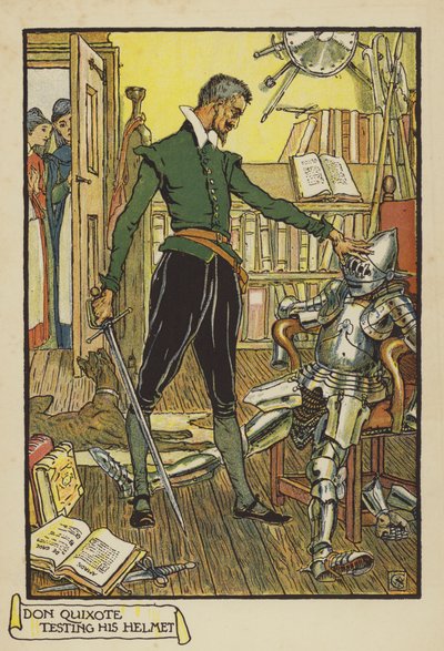 Don Quixote Testing His Helmet by Walter Crane