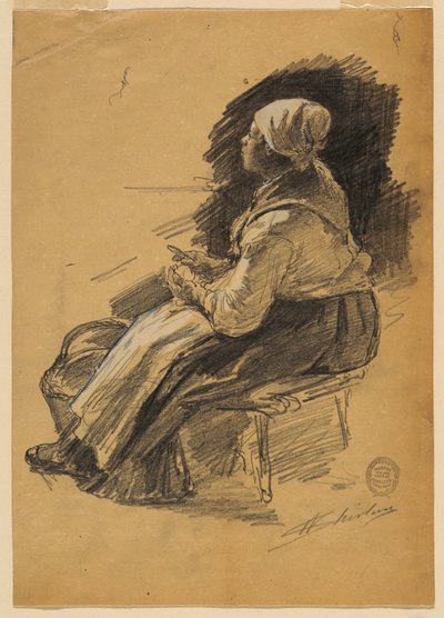 Study of Woman Peeling Potatoes by Walter Shirlaw