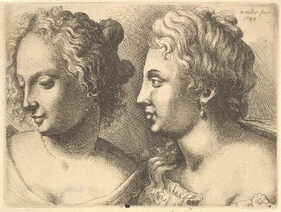 Heads of Two Young Women by Wenceslaus Hollar